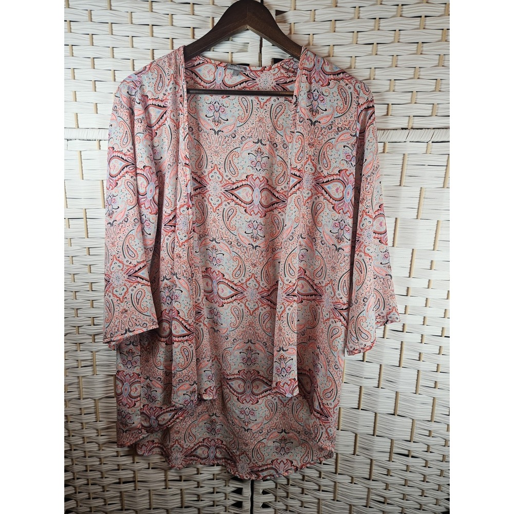 Charlotte Russe Womens Paisley Pink Open Kimono Blouse Sz S Boho Cottagecore